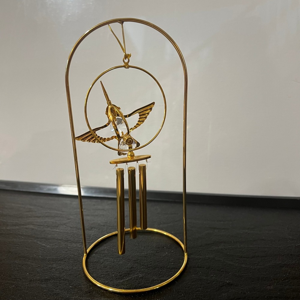 24K Gold Plated Hummingbird Crystal Figurine on Stand - Picture 5 of 7